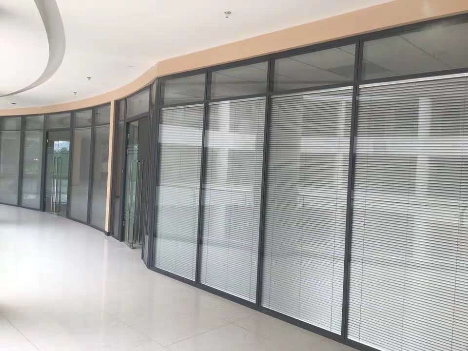 杭州成品办公室玻璃隔断双层钢化中空铝合金百叶隔墙磨砂隔音大门